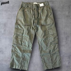 Abercrombie & Fitch Pants Women Medium Short Green Cargo High Rise Baggy Zip Hem